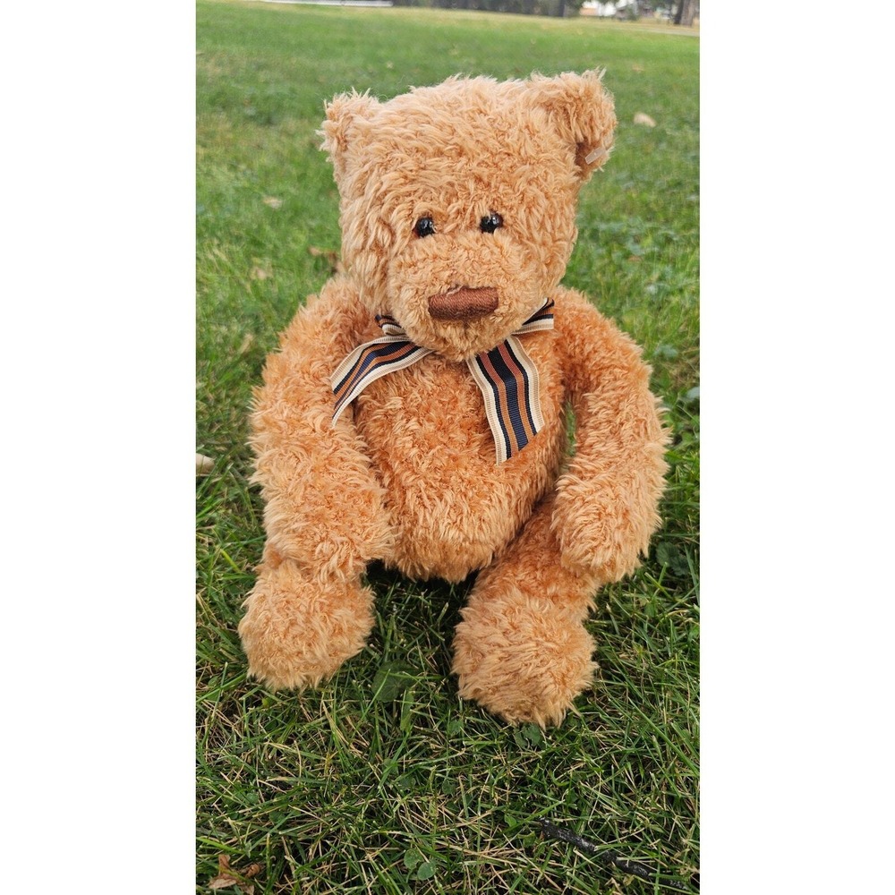 Vintage Gund fuzzy Fusby Brown Teddy Bear Plush‎ Animal Striped Bow Sitting